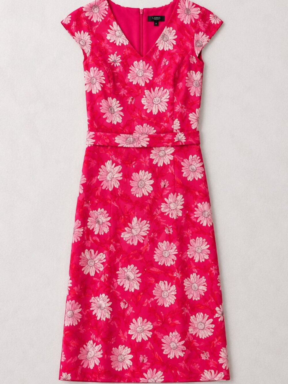 Talbots Floral Sheath Midi Dress Size 8 Petite Pink Belted Career Floral Dress